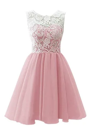 16 Dress White Lace Pink Sweet Homecoming Dress