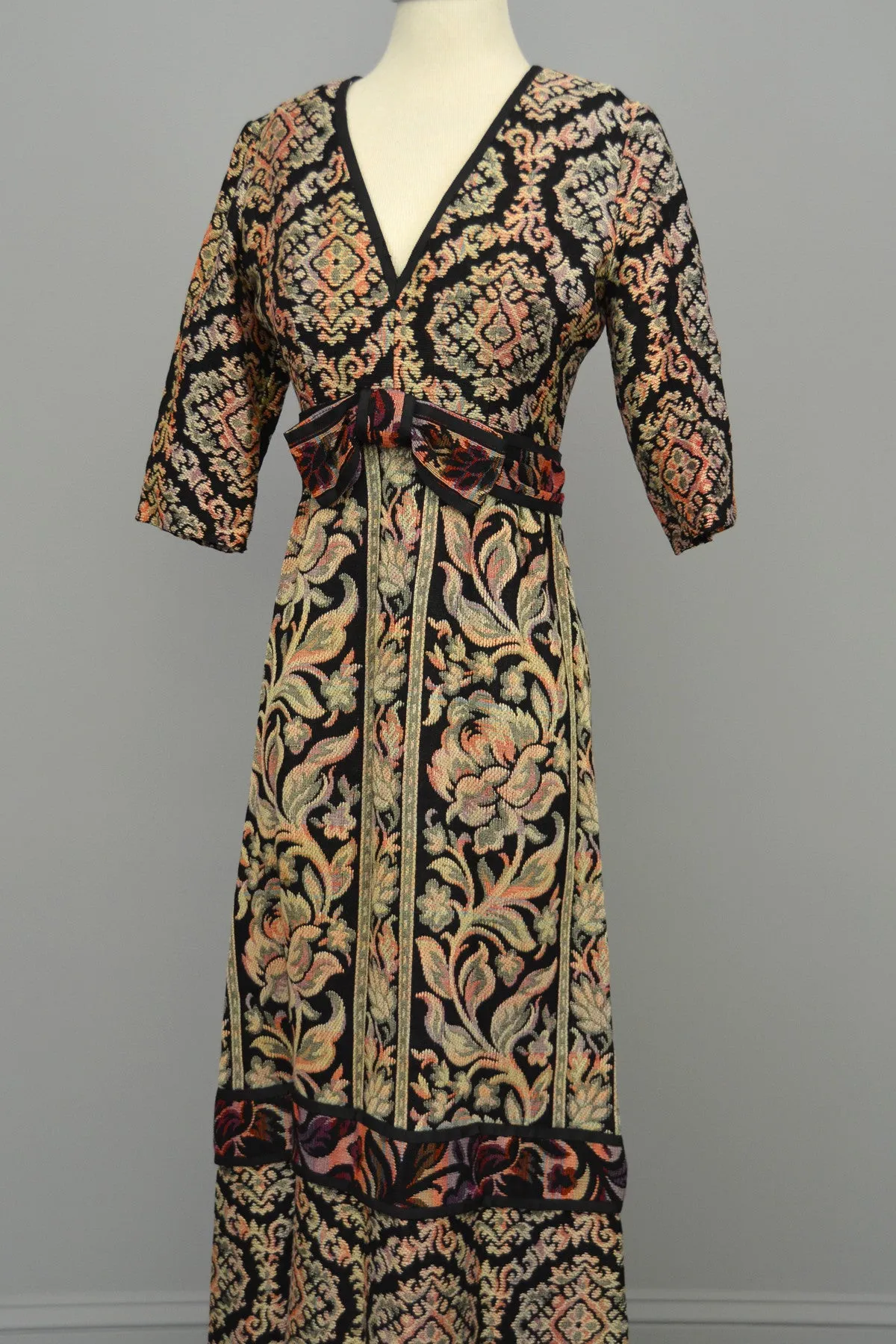 1970s Floral Tapestry Boho Festival Maxi Dress