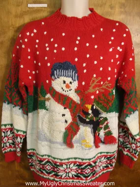 80s Snowman and Penguin Friends Tacky Xmas Sweater