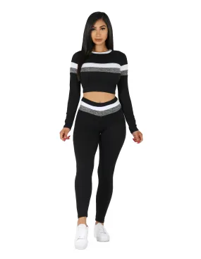 Active So Soft Striped Long Sleeve Crop Top and Legging Set