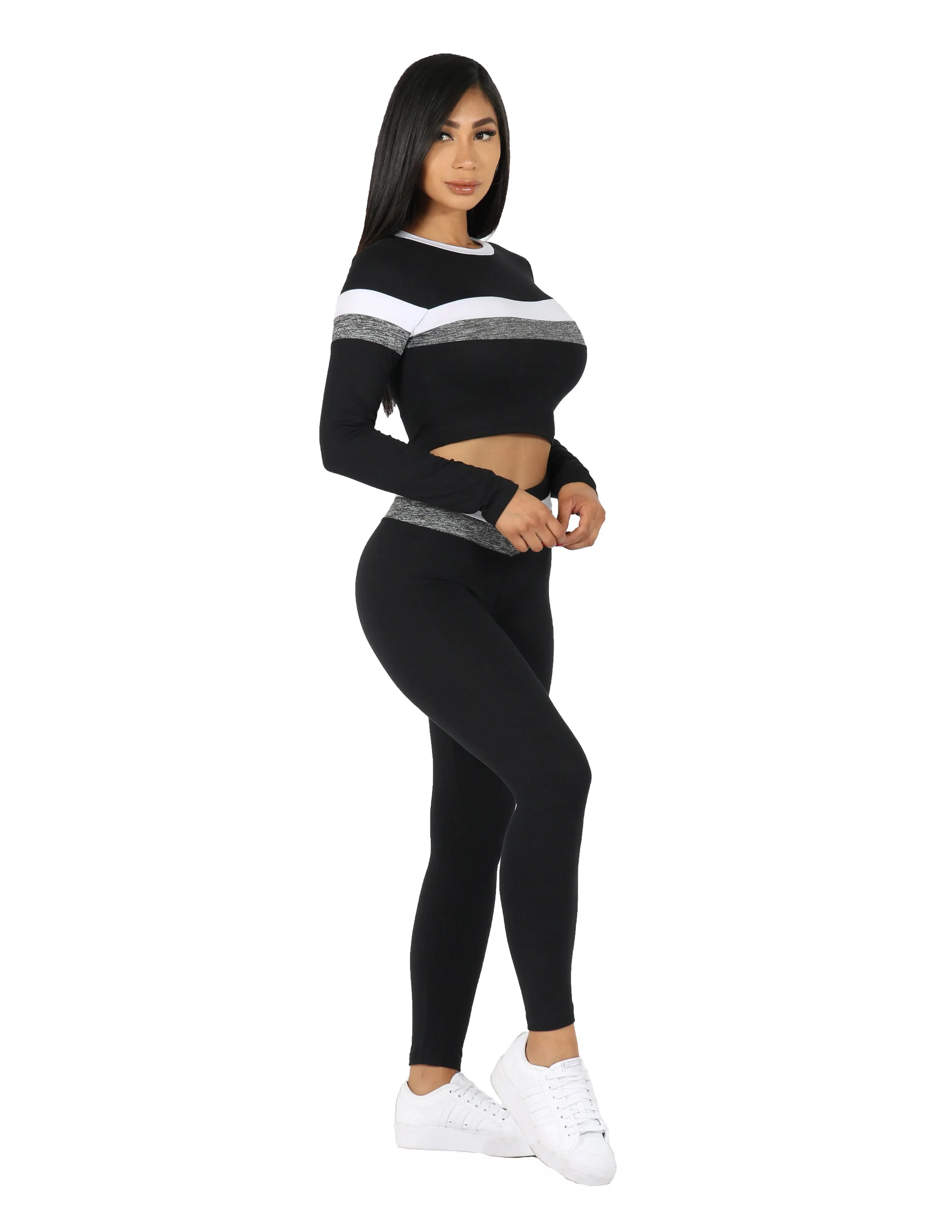 Active So Soft Striped Long Sleeve Crop Top and Legging Set