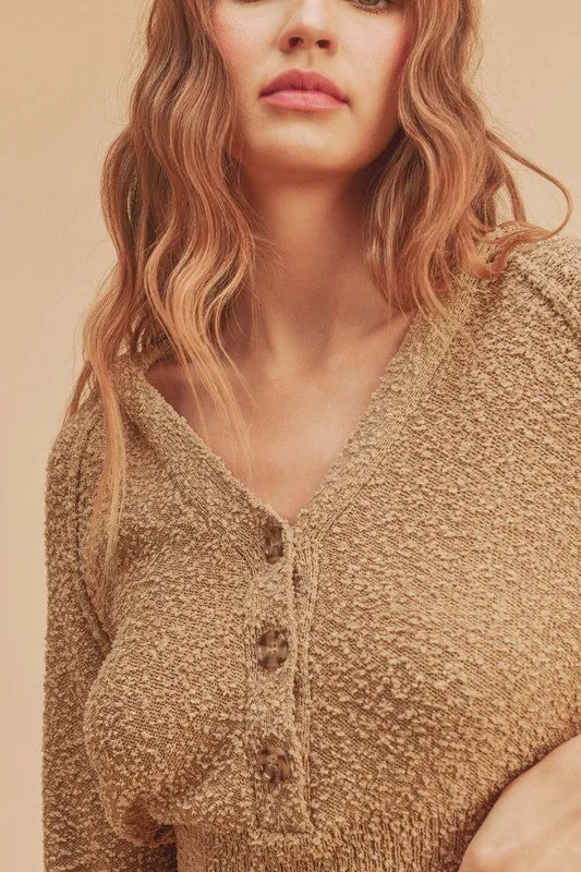 AEMI & Co. Buttoned Knit Crop Sweater