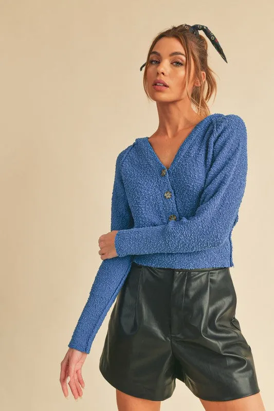 AEMI & Co. Buttoned Knit Crop Sweater