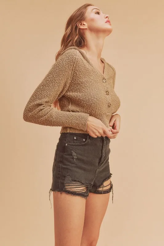 AEMI & Co. Buttoned Knit Crop Sweater