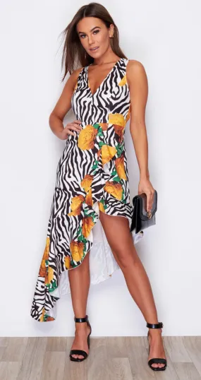 Ainsley zebra flower print high low dress