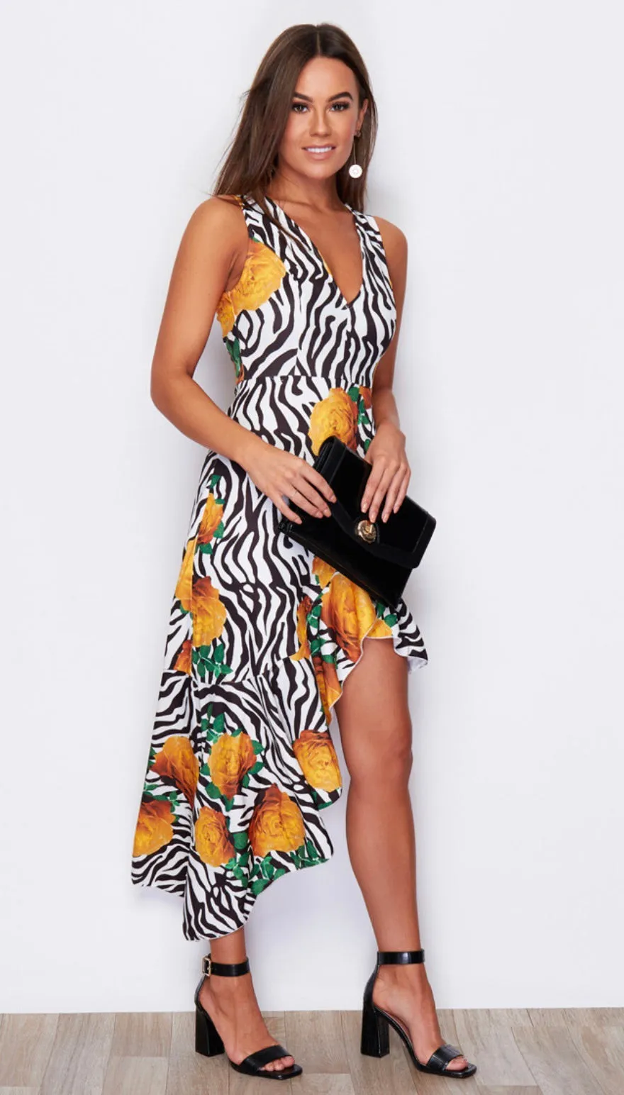 Ainsley zebra flower print high low dress