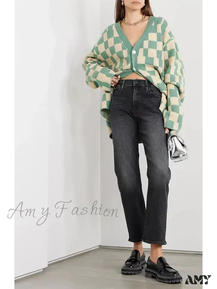 Amy Fashion - High Quality MO Zipper Women's Straight High Waist Fashion Female Ankle-length Denim 2024 Fall Winter Jean