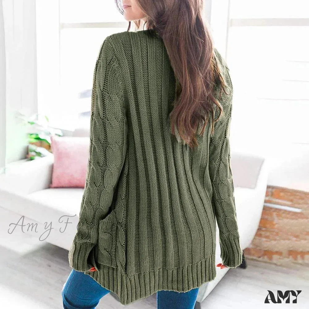 Amy Fashion - Women Knitted Cardigan Pockets Button Sweater Coat