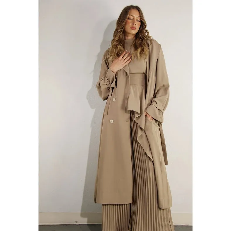 Back Pleated Trench Coat ASH TAUPE