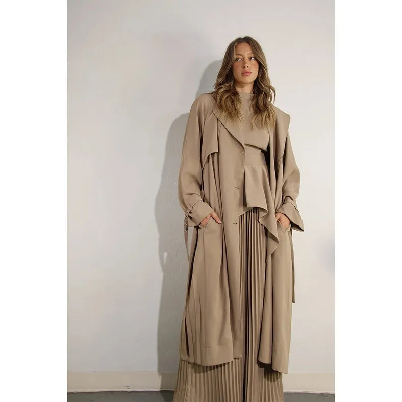 Back Pleated Trench Coat ASH TAUPE