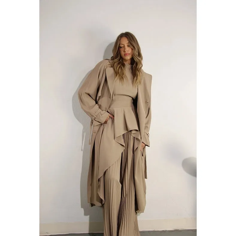 Back Pleated Trench Coat ASH TAUPE