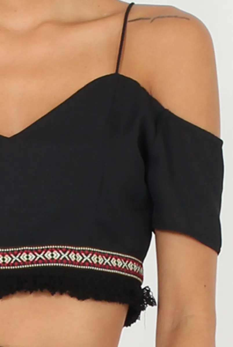 Black Aztec Trim Cold Shoulder Co-ord - Kinsey