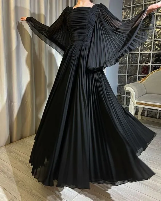 Black Chiffon A Line Prom Party Dresses    fg6001