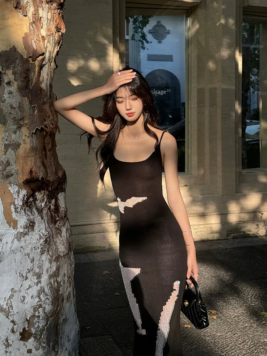 Black mermaid backless knitted suspender women's sexy Long party dress     S5720