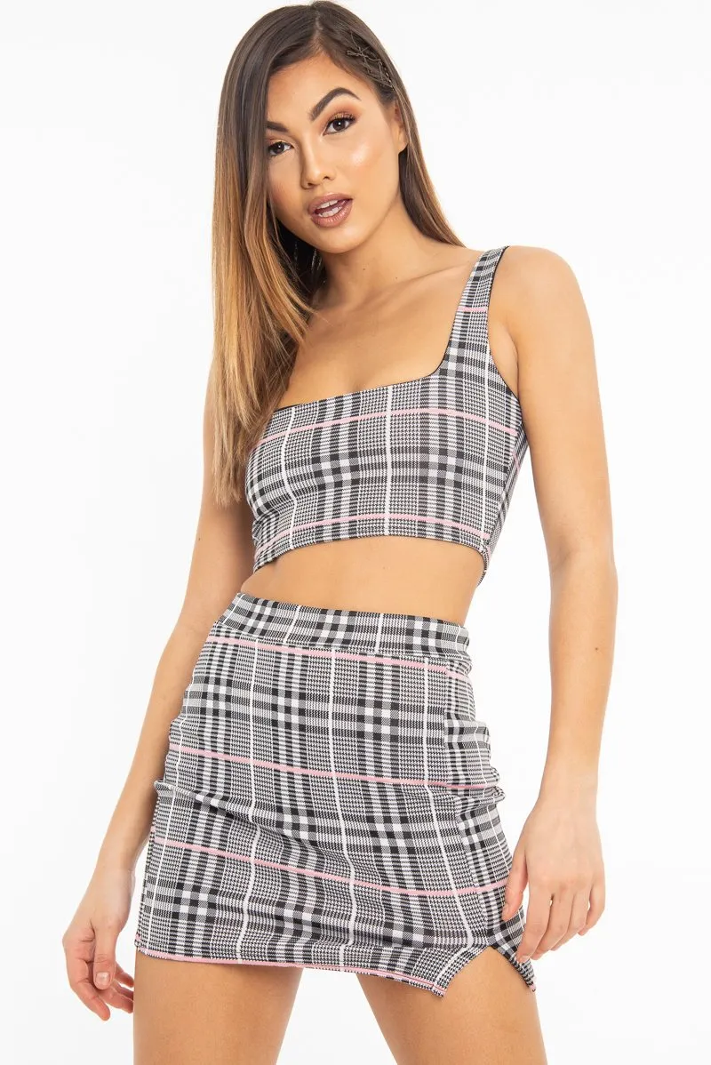 Black Pink Check Crop Top Skirt Co-Ord - Wylie