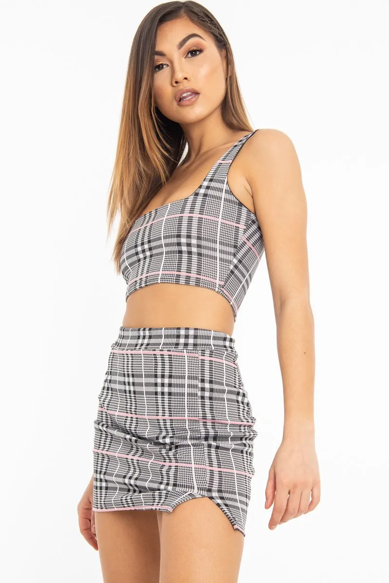 Black Pink Check Crop Top Skirt Co-Ord - Wylie