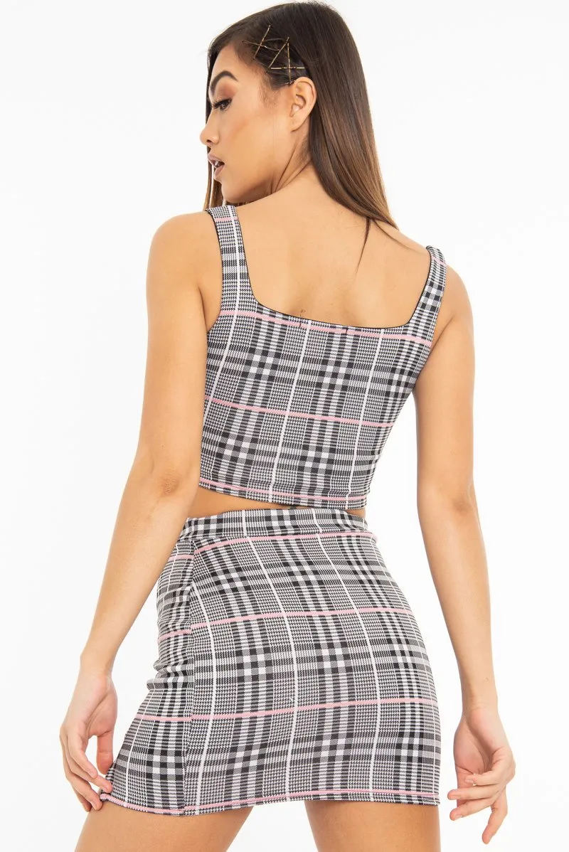 Black Pink Check Crop Top Skirt Co-Ord - Wylie