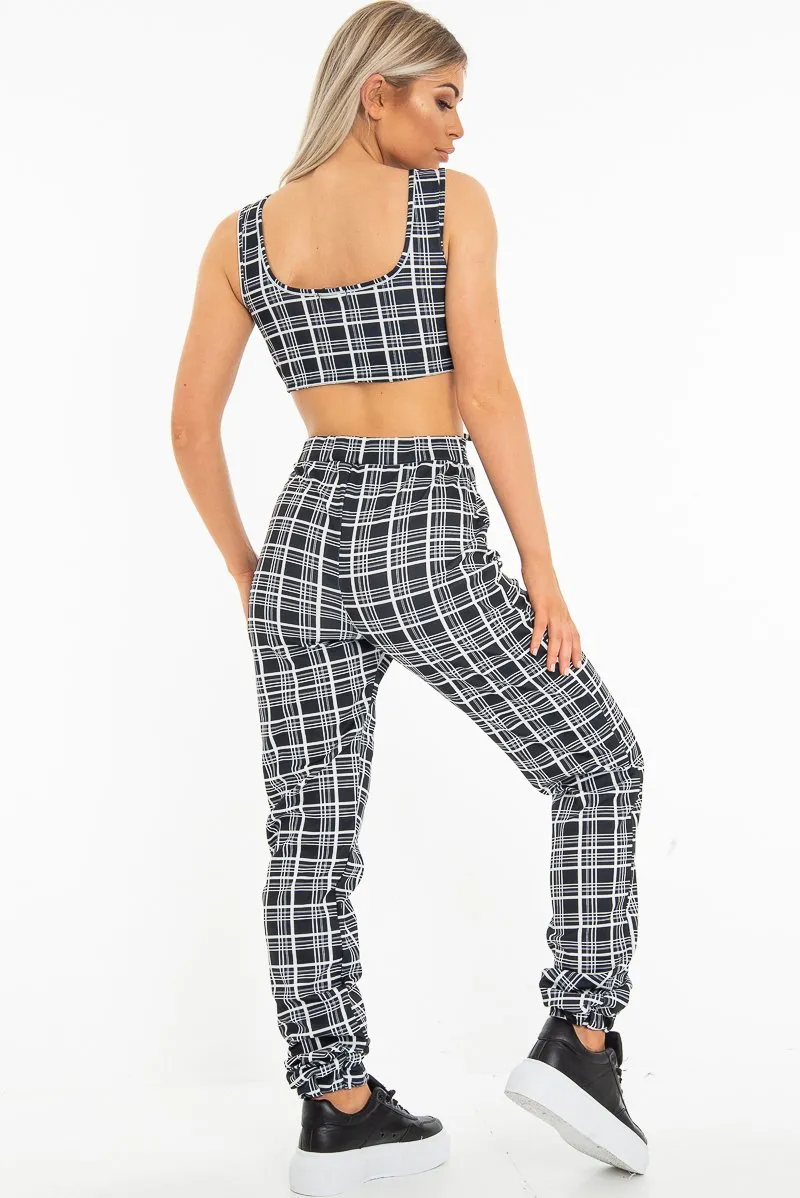 Black White Check Crop Top Trouser Co-Ord - Lynda