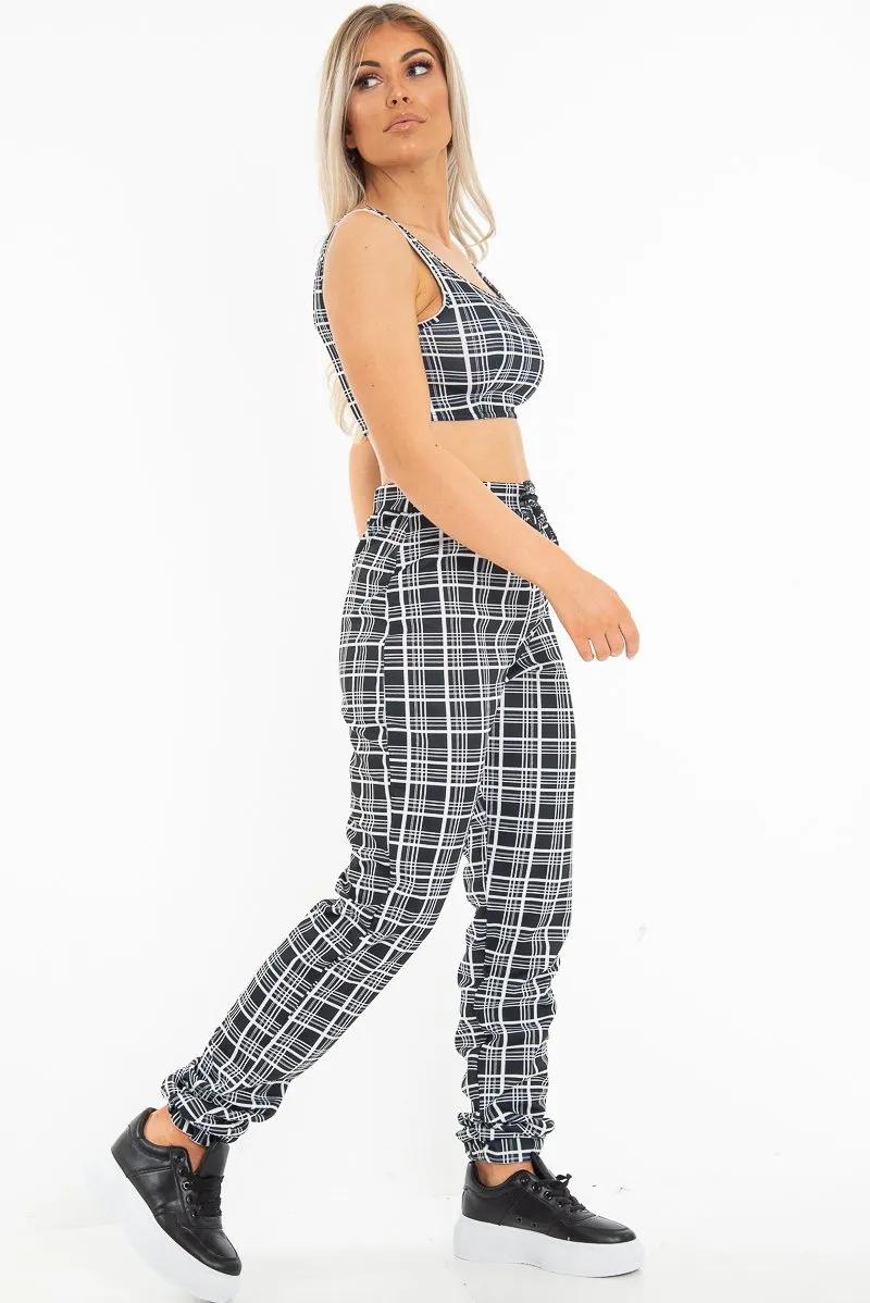 Black White Check Crop Top Trouser Co-Ord - Lynda