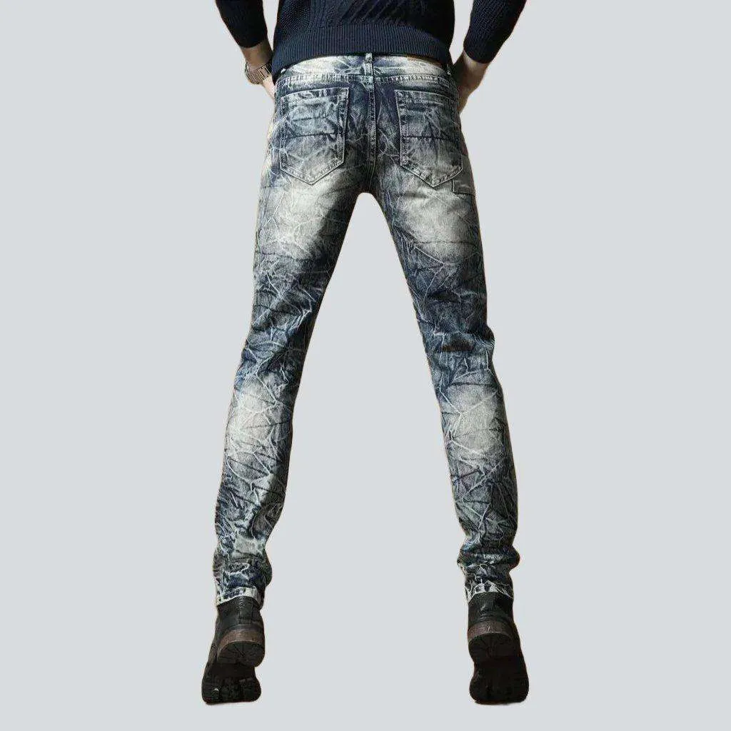 Bleach wash embroidery men jeans