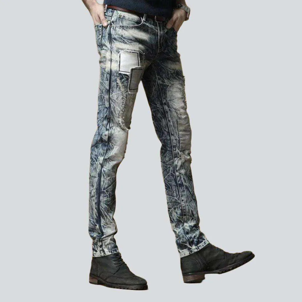 Bleach wash embroidery men jeans