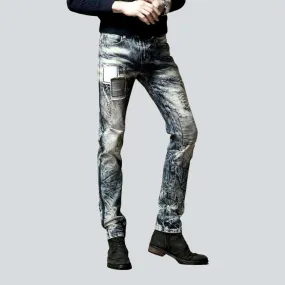 Bleach wash embroidery men jeans