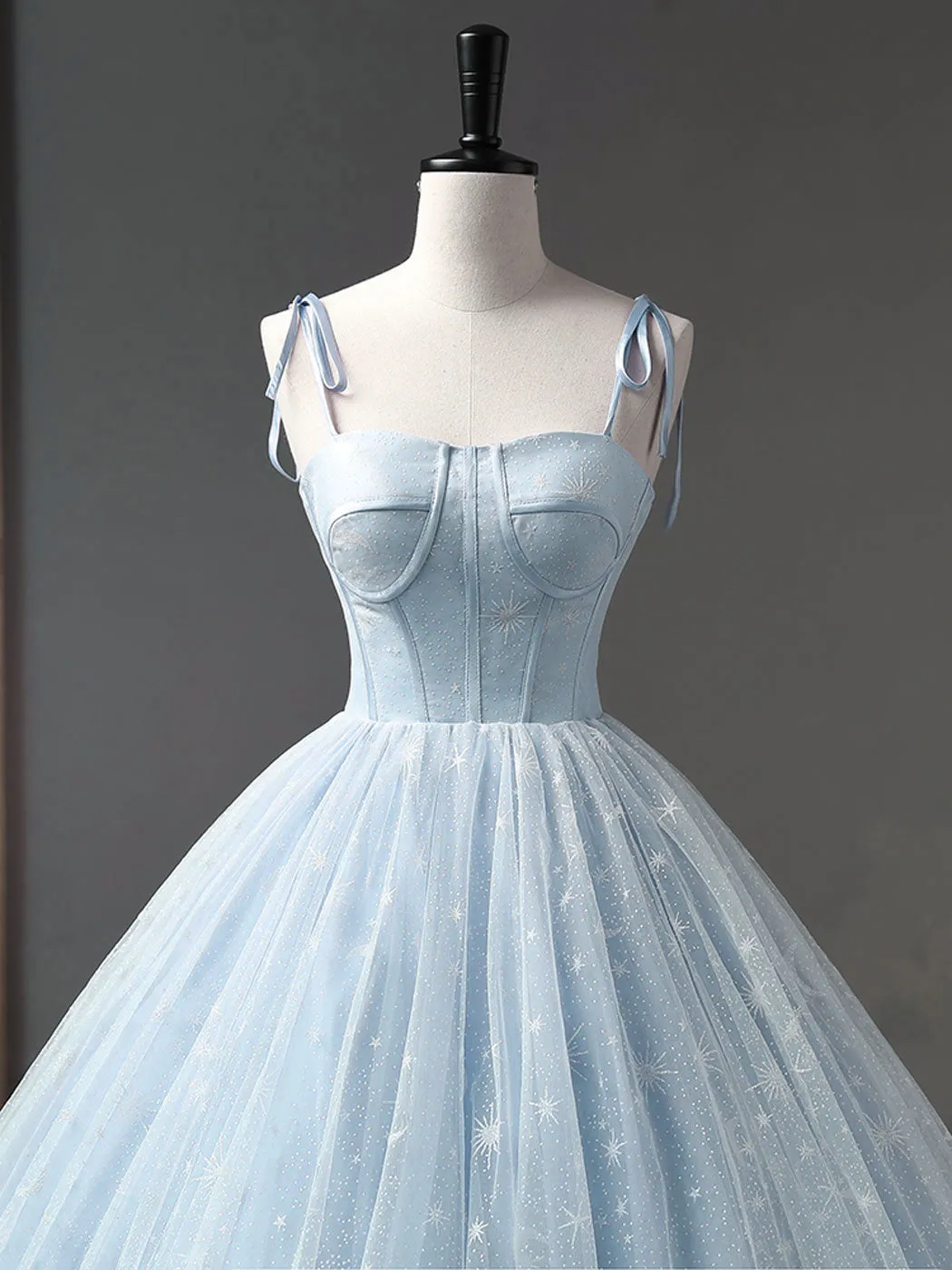 Blue A-Line Tulle Long Prom Dress, Blue Formal Sweet 16 Dress