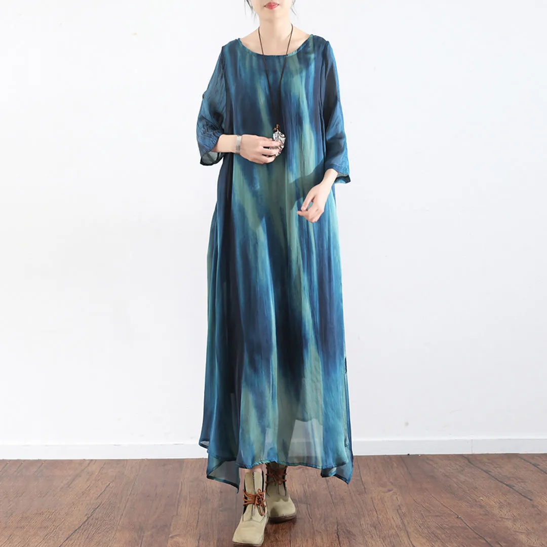 Blue Gradient 3/4 Sleeve Dress