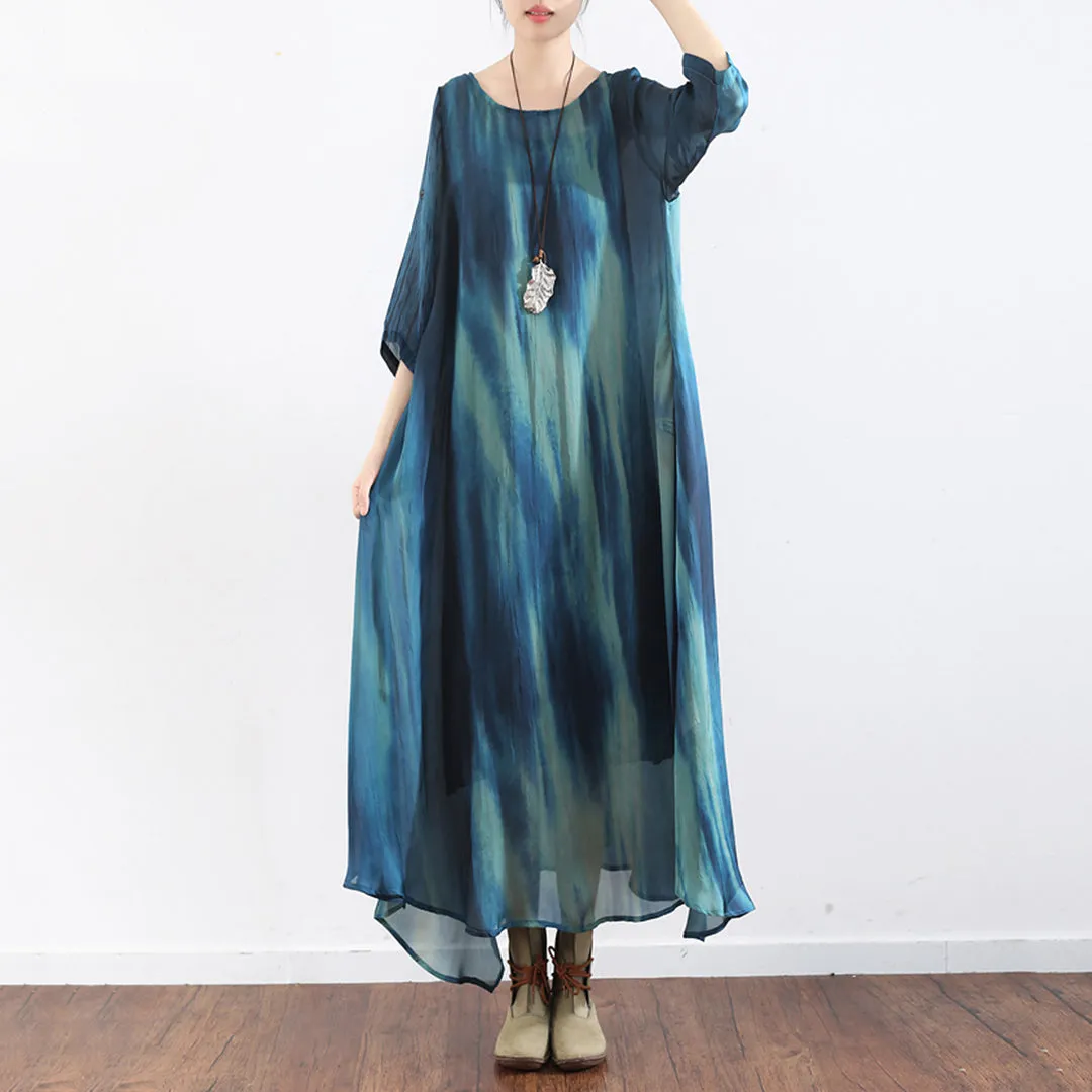 Blue Gradient 3/4 Sleeve Dress