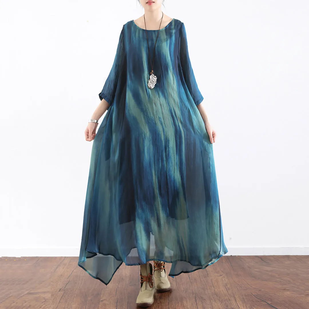 Blue Gradient 3/4 Sleeve Dress