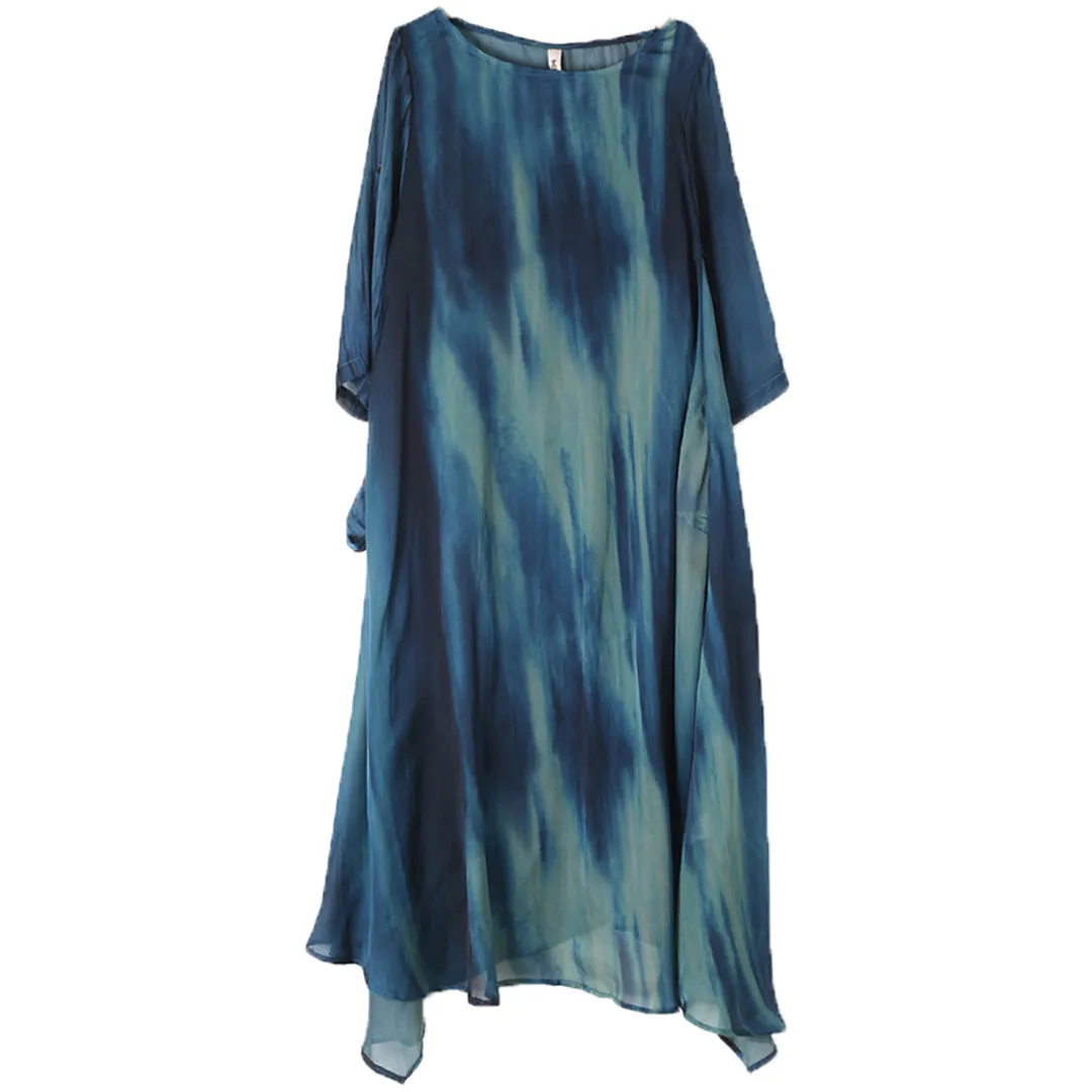 Blue Gradient 3/4 Sleeve Dress