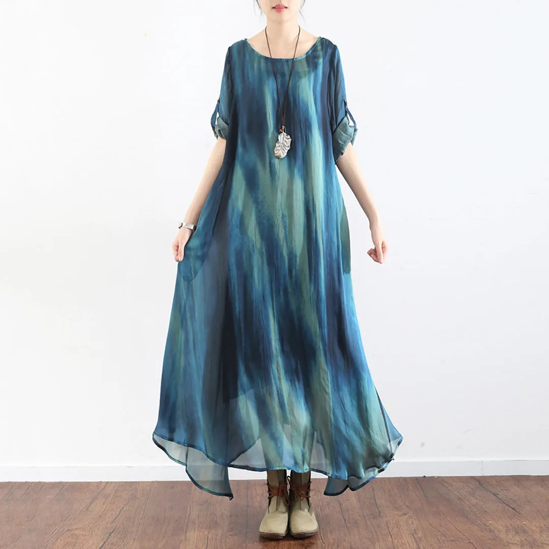 Blue Gradient 3/4 Sleeve Dress