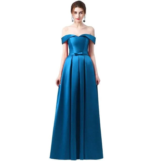 Bridesmaid off the shoulder evening dresses with back lace-up at Bling Brides Bouquet