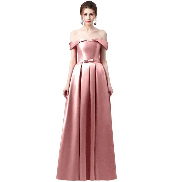 Bridesmaid off the shoulder evening dresses with back lace-up at Bling Brides Bouquet