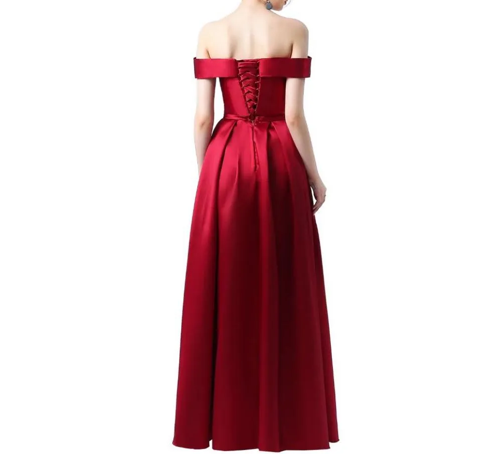 Bridesmaid off the shoulder evening dresses with back lace-up at Bling Brides Bouquet