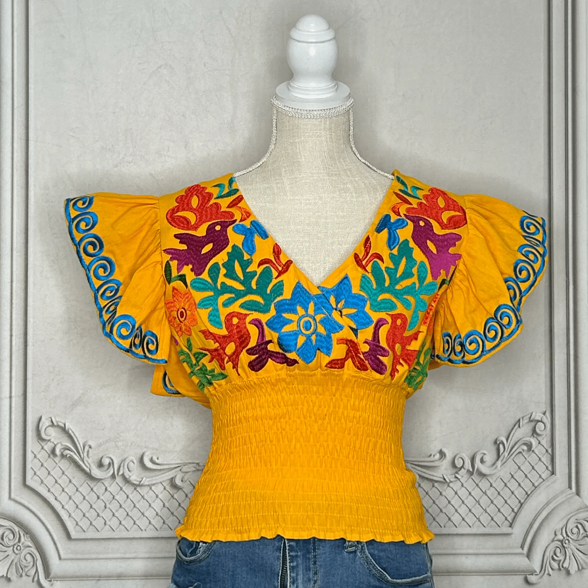 Butterfly Sleeve Mexican Crop Top Jalapa - V-Neck