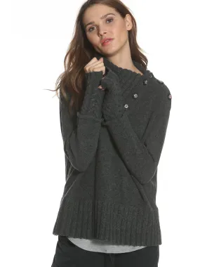 Cable Cuff Button Neck - Charcoal