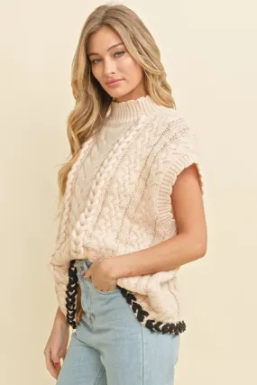 Cable Knit Drop Shoulder Contrast Stitch