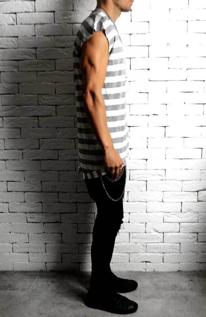 Cap Sleeve T-Shirt - Grey/White Stripe