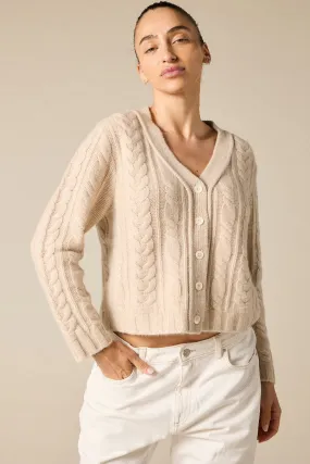 Cashmere Elouise Cable knit Cardigan in Pale Marle Beige