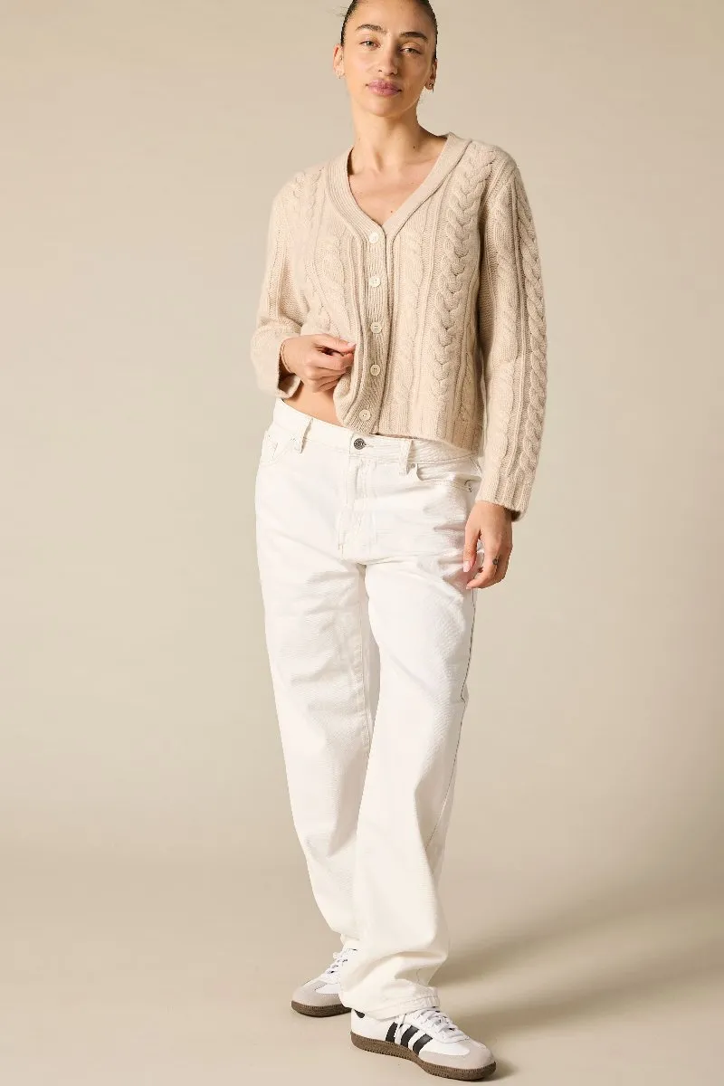 Cashmere Elouise Cable knit Cardigan in Pale Marle Beige