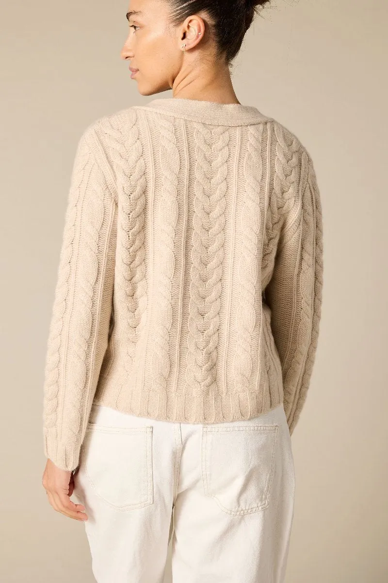 Cashmere Elouise Cable knit Cardigan in Pale Marle Beige