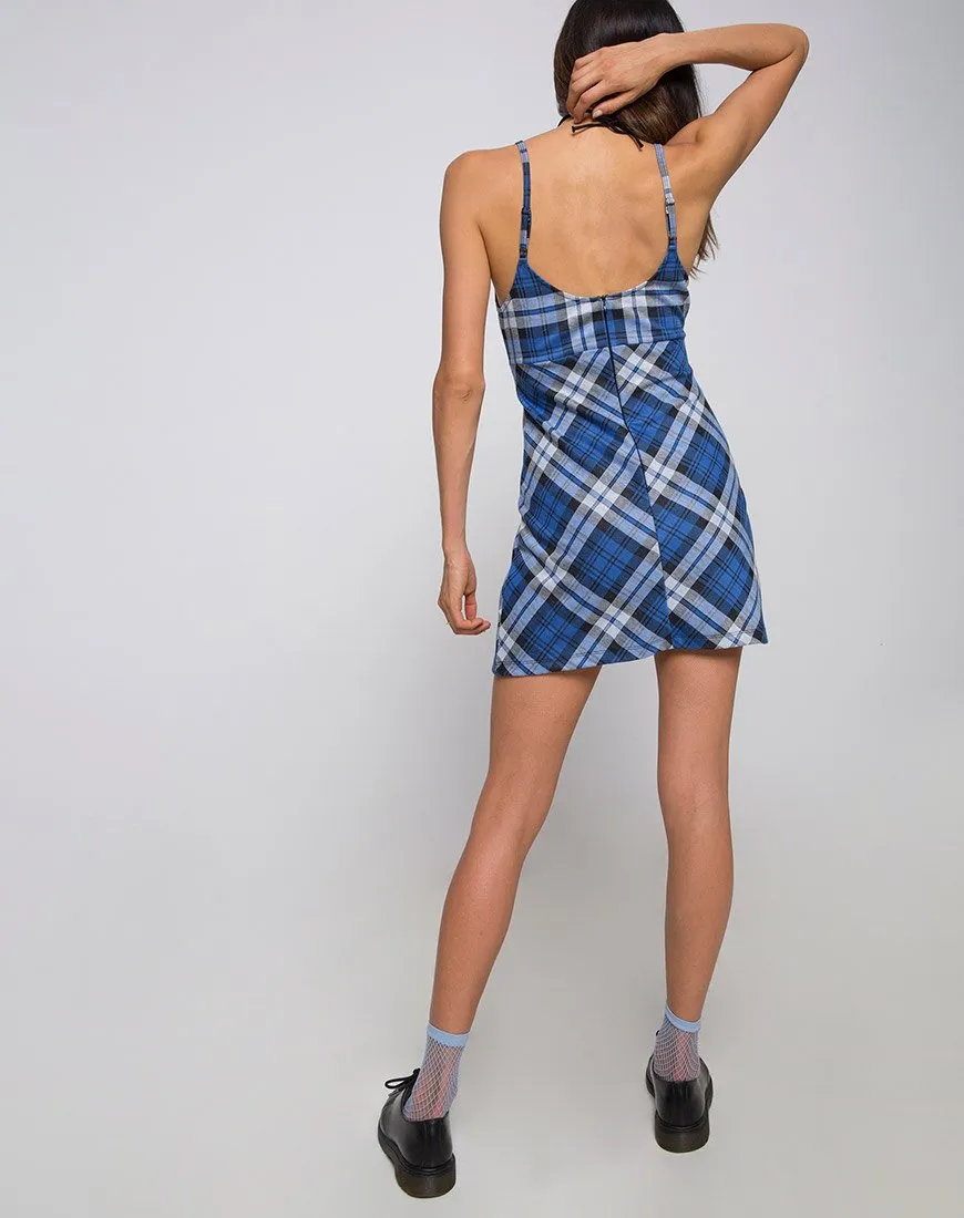 Cassia Slip Dress in Plaid Stretch Blue