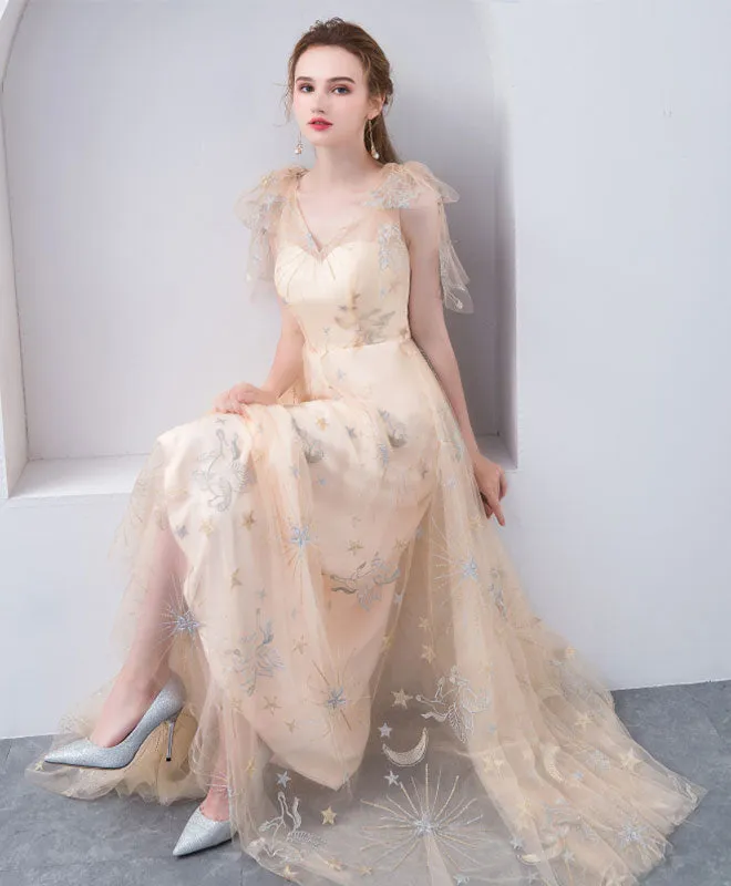 Champagne Tulle Long Prom Dress, Champagne Evening Dress