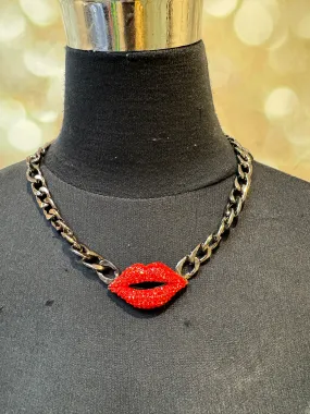 Chunky Diamante Lips Necklace