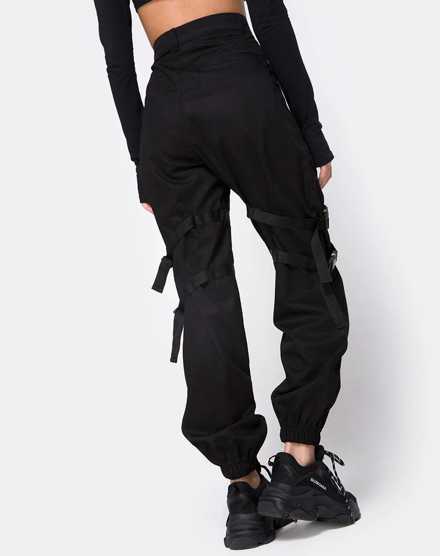 Clive Cargo Trouser in Black Buckle