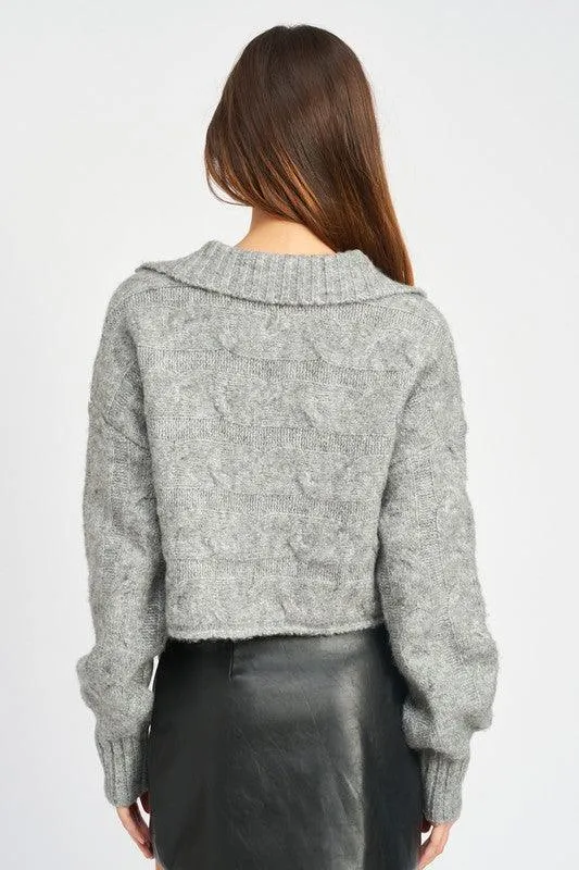 Collared Cableknit Boxy Sweater