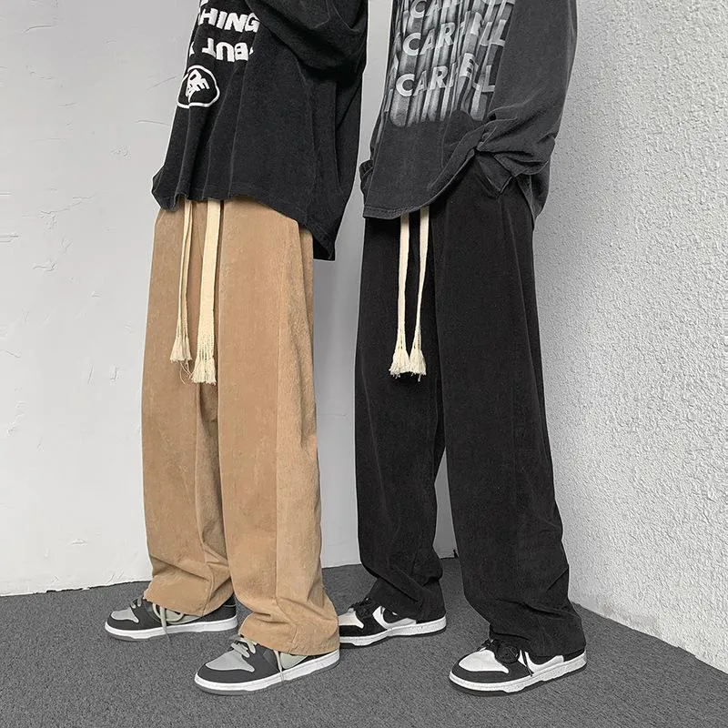 Corduroy pants men's loose straight mopping pants high street handsome casual trousers