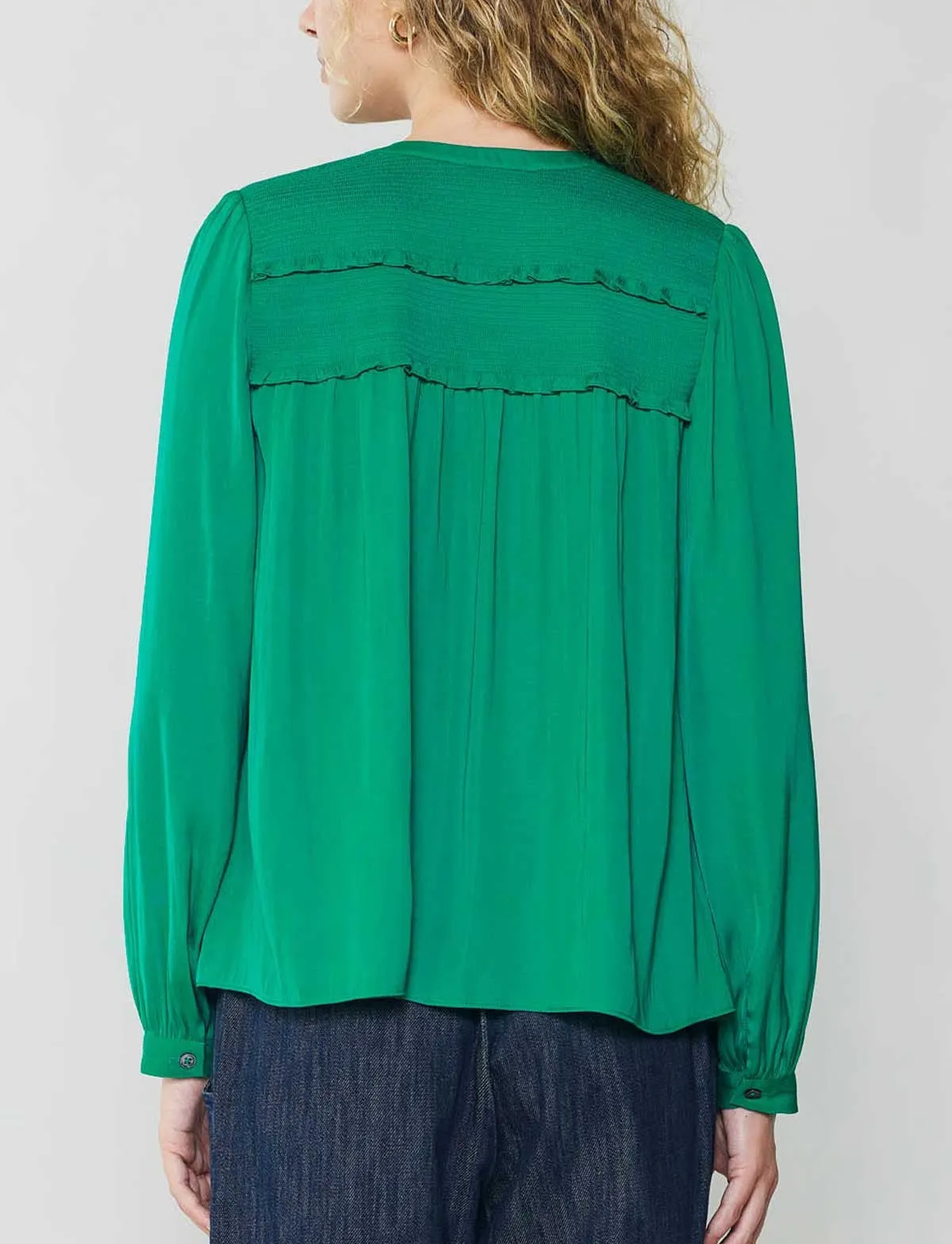 Current Air Smocked Yoke Tie Blouse