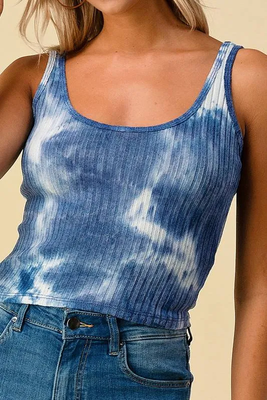 Dark Blue Tie Dye Scoop Neck